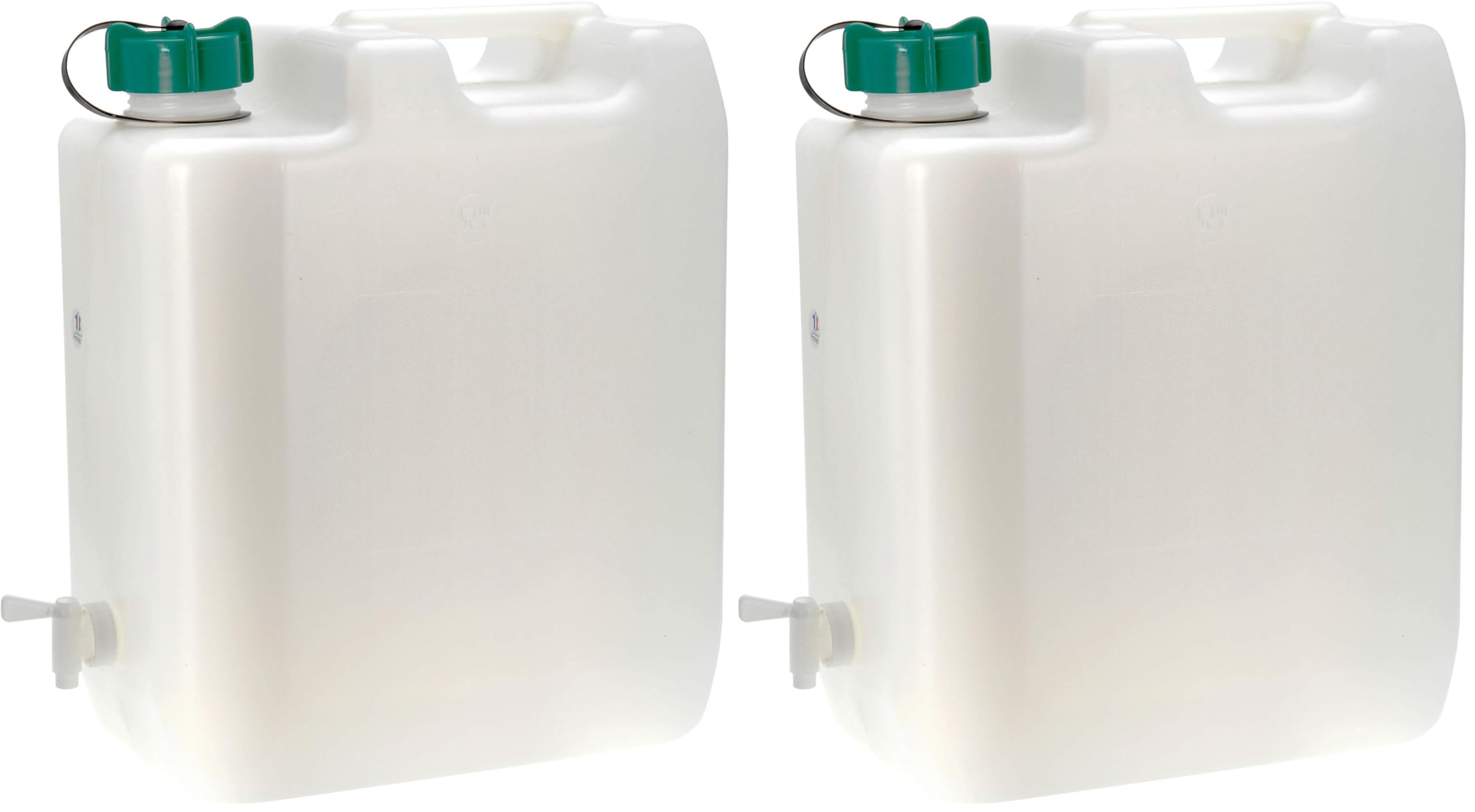 EDA - Bidon à Eau 35 L - Spécial Caravane - avec Robinet et Grande Ouverture pour Pompe - Certifié Contact Alimentaire - 42,5 x 23 x 48 cm - Naturel, Blanc (Lot de 2)