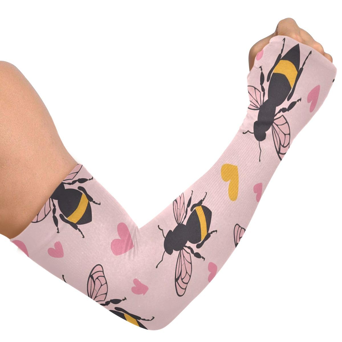 Cooling Arm Sleeves for Men Women UV Sun Protection Arm Covers Bee Yellow Heart Compression Sleeves Sports Football Golf Cycling