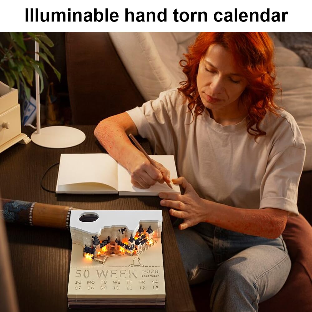 Calendrier 3D 2026 Détachable, Bloc-Notes 3D, Avec Lumière, Calendrier