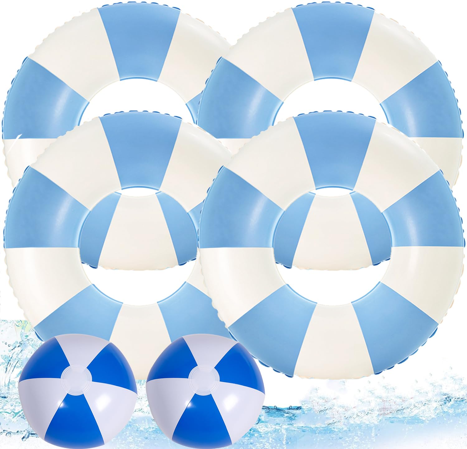 Photo 1 of 4 PCS Striped Inflatable Pool Floats for Swimming Pool Party Lake Beach Adults - Floaties Pool Tubes Swim Rings Tubes Floaties for Beach Pool Party Decorations (Blue, 30 inch)