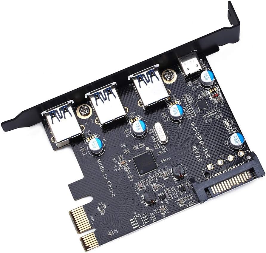 70% Off Discount PCI-E to USB 3.0 Type C +3 Type A Expansion Card - Interface USB 3.0 4-Port Express Card Desktop with 15 pin SATA Power Connector [ Include with A 4pin to 2x15pin Cable + A 15pin to 2X 15pin SATA Y-C