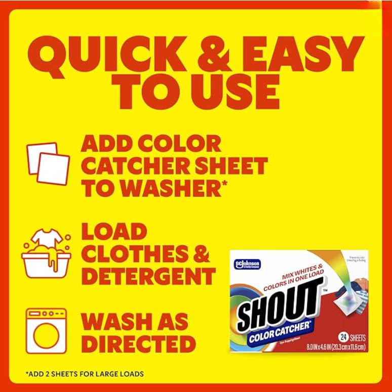 Image of Shout Color Catcher Sheets for Laundry, Allow Mixed Washes, Prevent Color Runs and Maintain Original Clothing, 24 Count (Pack of 1)