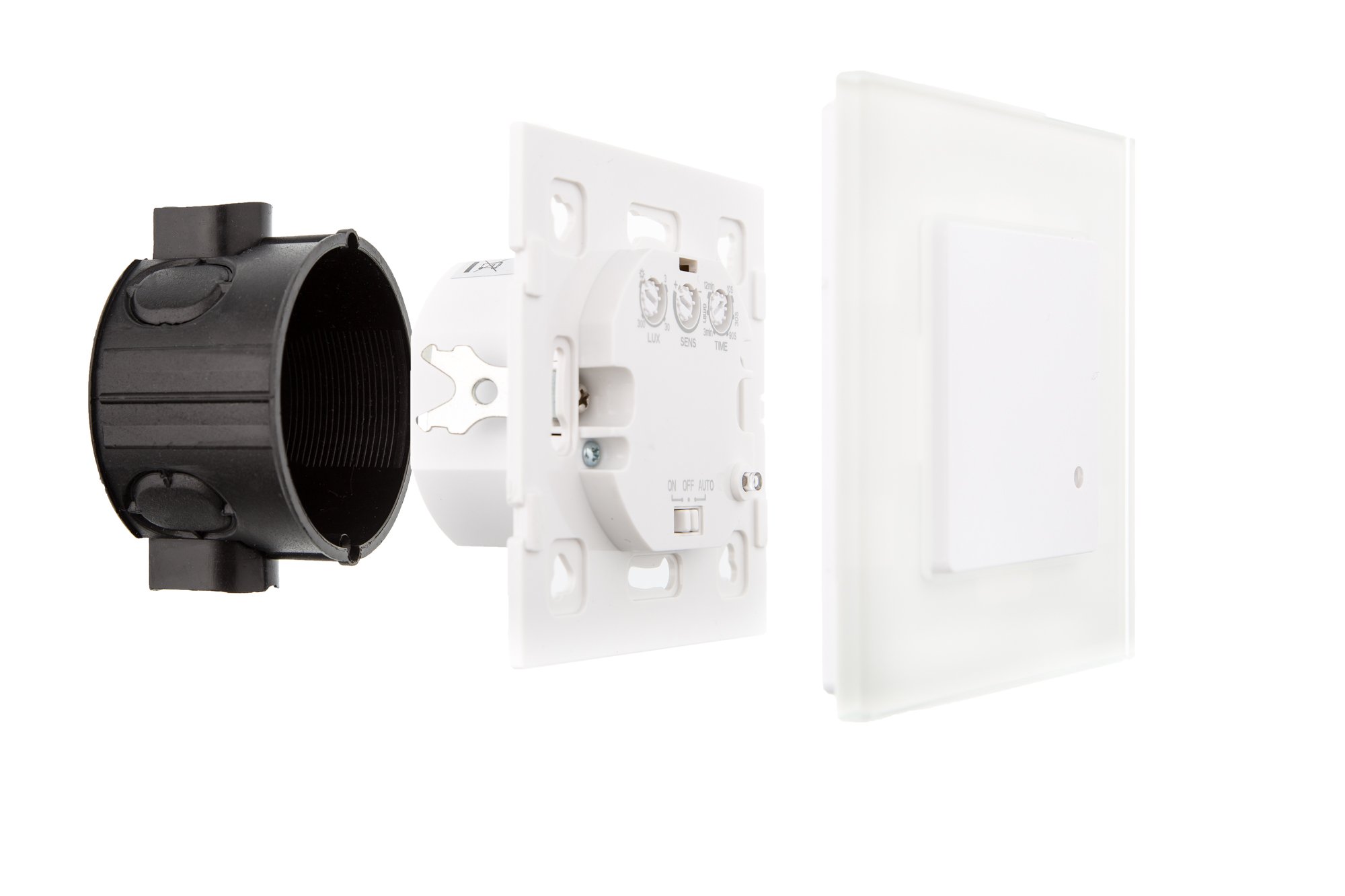 HUBER Motion 7 HF Detector de Movimiento por Radar para Interiores 180° - Detector de Movimiento Empotrado LED Adecuado, Sensor de Movimiento, Incl. Marco de Cristal, tecnología de 3 Hilos