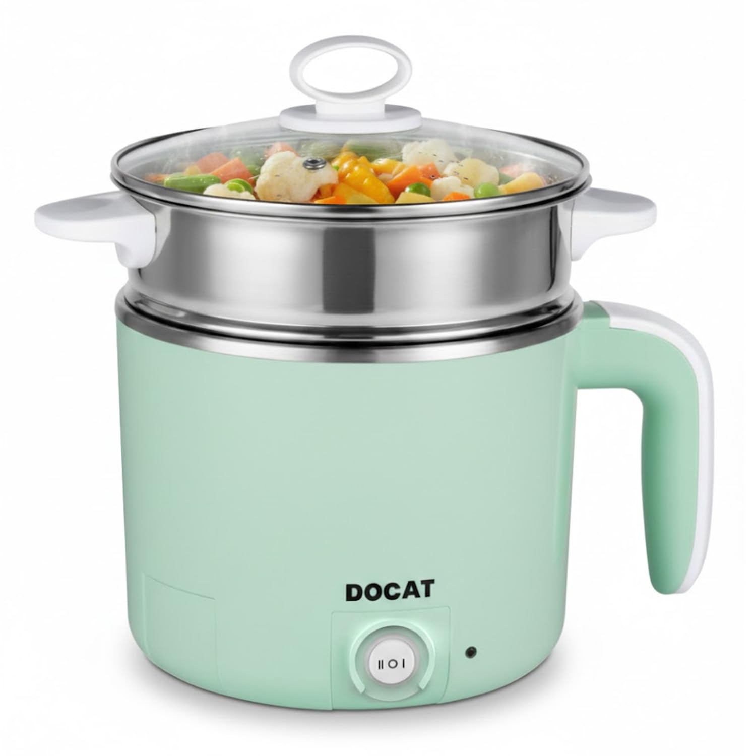 DOCAT Multi Cook Electric Kettle with Steamer 1.2 Liters Stainless Steel Non-stick Inner Pot, Adjustable Power Mode, Wide Mouth, Ideal for Boiling Milk, Tea, Coffee, Eggs & Steaming Veggies, 650 Watts-image-3