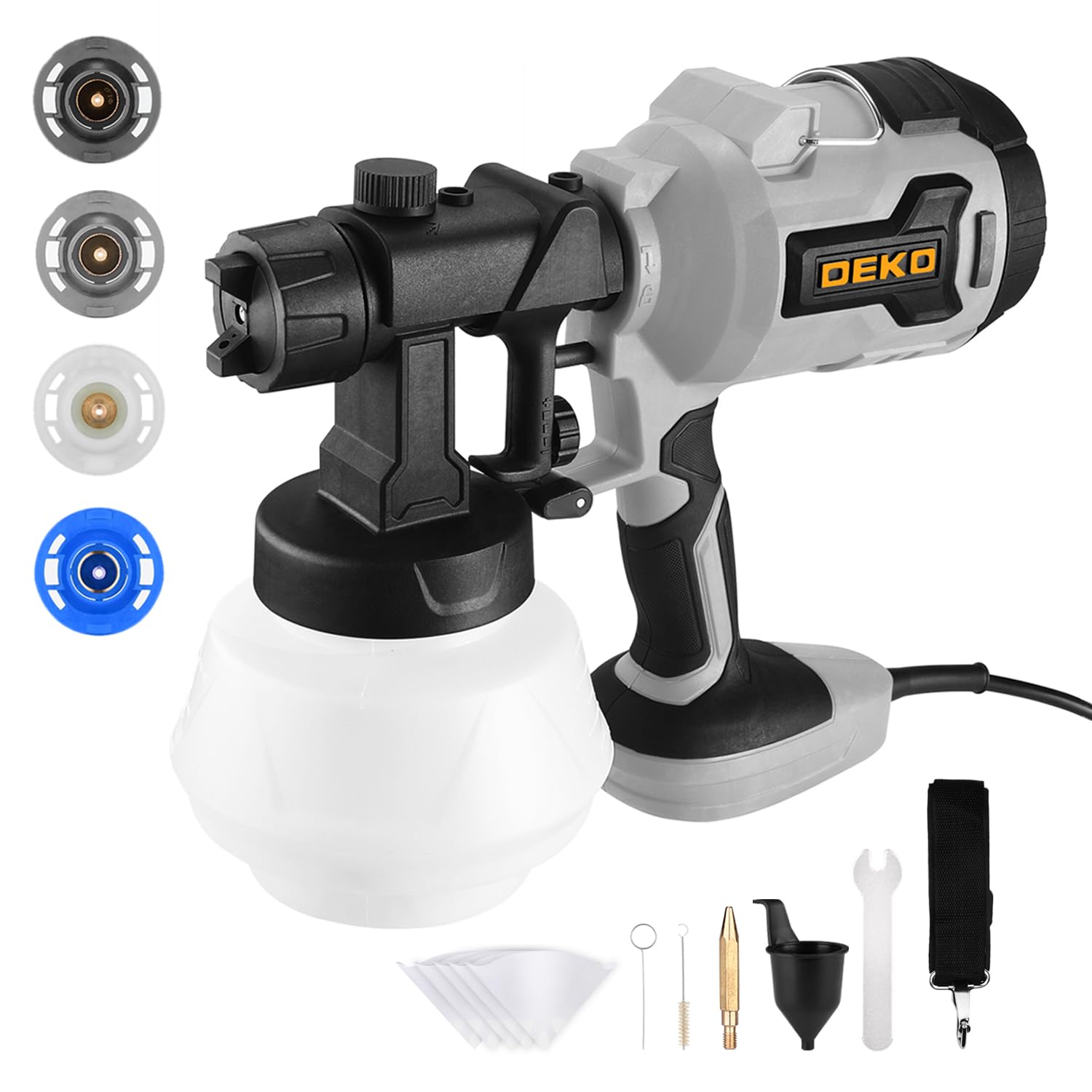 Electric Paint Sprayer HVLP 700W: DEKOPRO Spray Paint Gun for House Painting Furniture Cabinets Fence Walls Door Garden Chairs, 4 Nozzles and 3 Patterns 800ml Container Gray