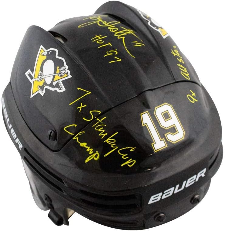 Bryan Trottier Stats Autographed Pittsburgh Penguins Black Hockey Helmet - BAS COA : Collectibles & Fine Art