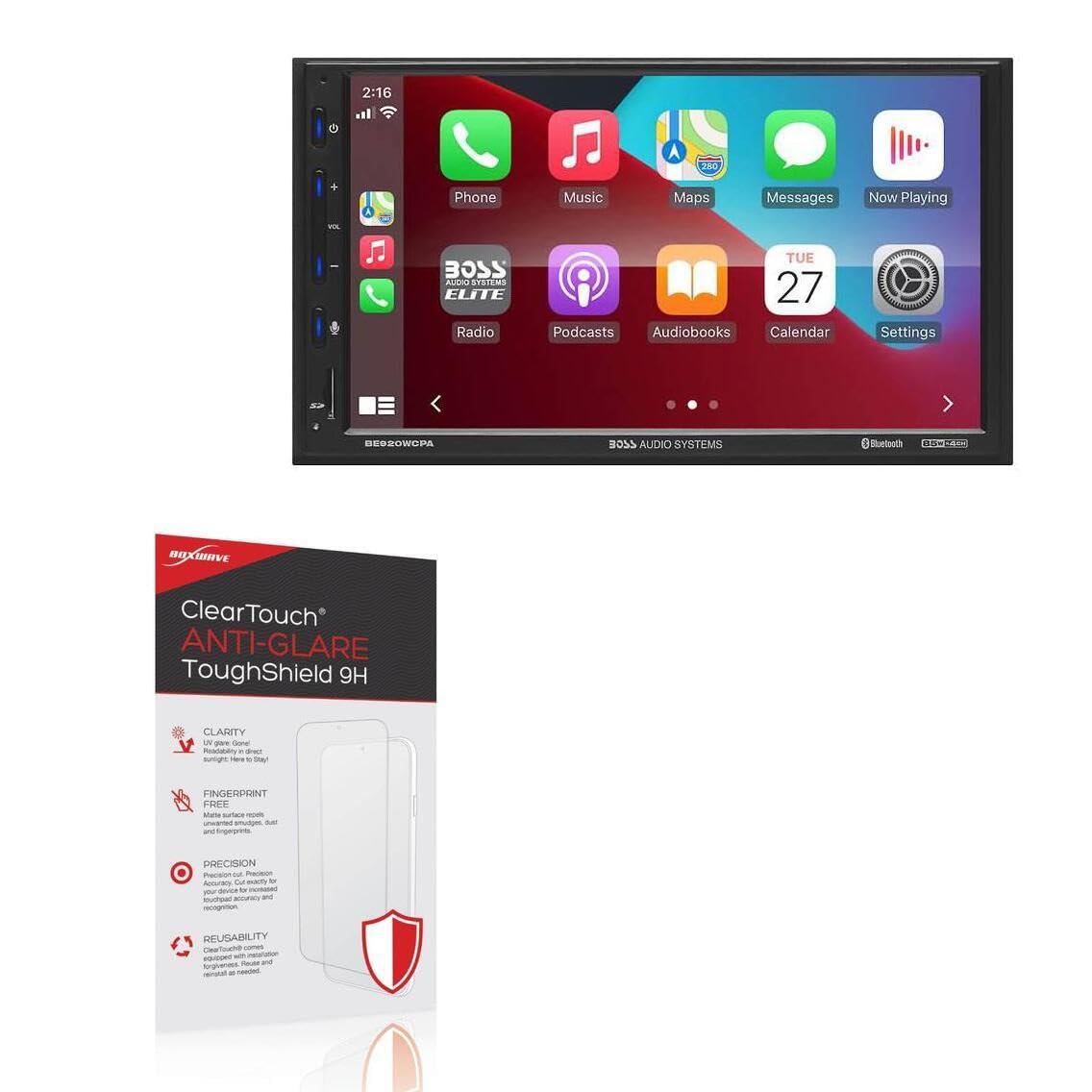 BoxWave Screen Protector Compatible with BOSS Audio BE920WCPA - ClearTouch Anti-Glare ToughShield 9H (2-Pack), Anti-Glare 9H Tough Flexible Film Screen Protector