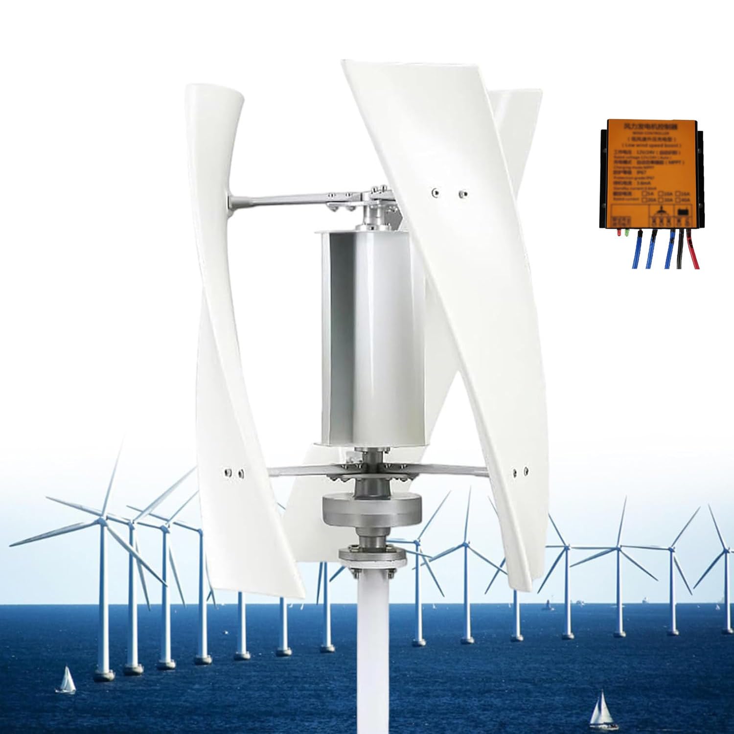 GLBMXDD 3-Blade Helix Maglev Axis Wind Turbine Generator,12V/24V Vertical Windmill 200W-White24V