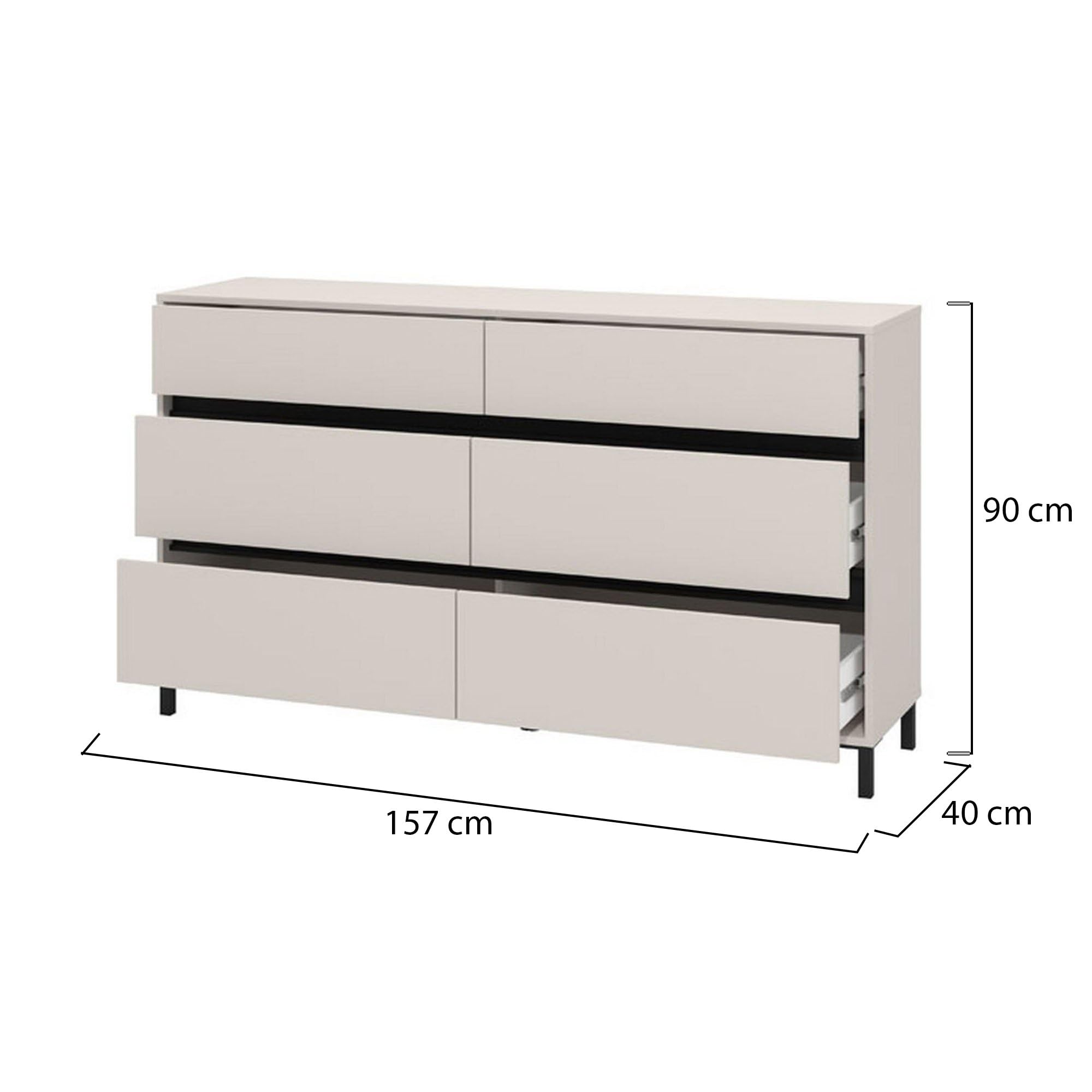 Dmora Cassettiera Chiketoo 157x40x90h cm Beige 6 Cassetti Apertura Scorrevole, Chiusura Scorrevole