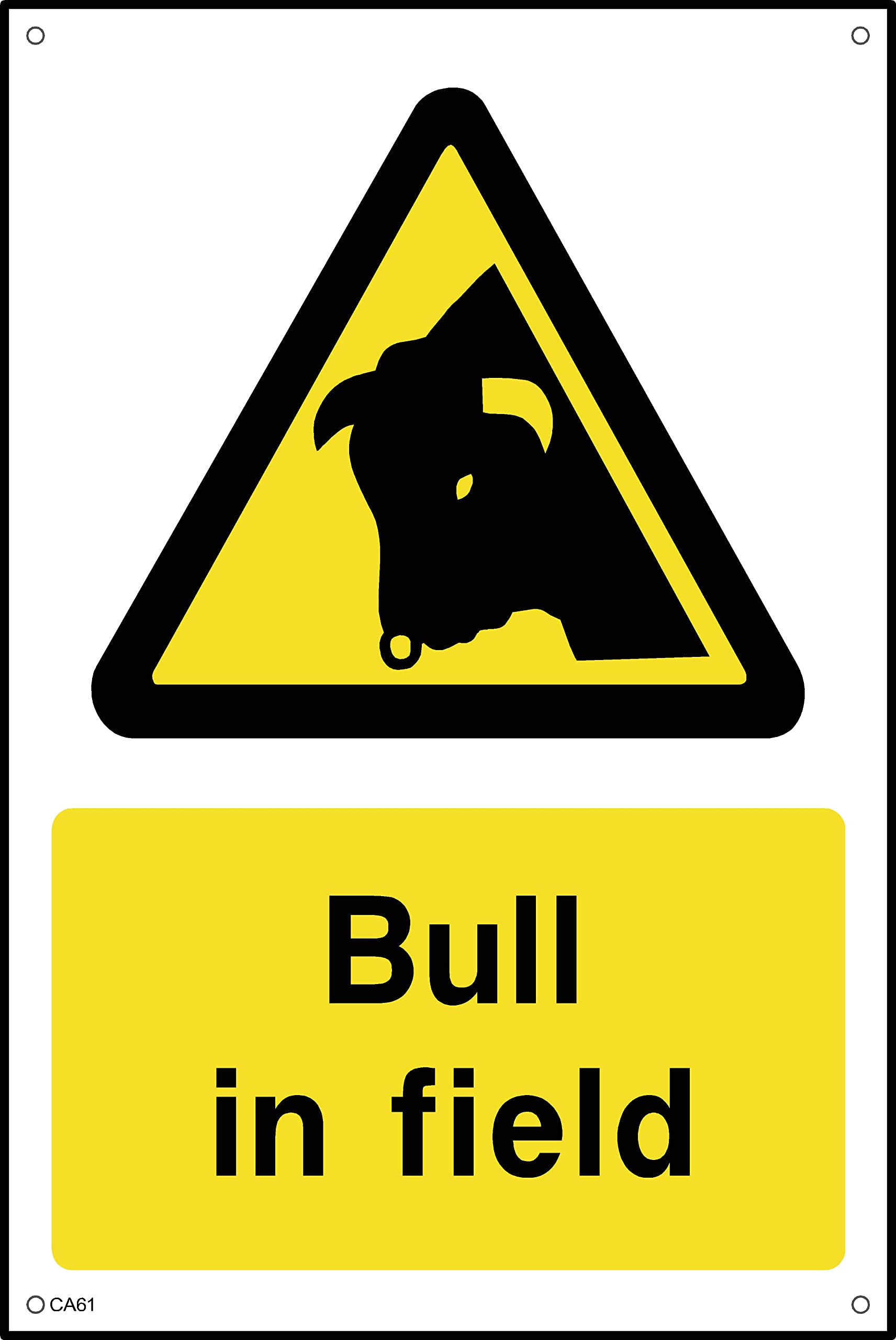 Warning Bull in Field Sign- 300mm x 400mm - 1.2mm Rigid Plastic Drilled Sign (CA61)