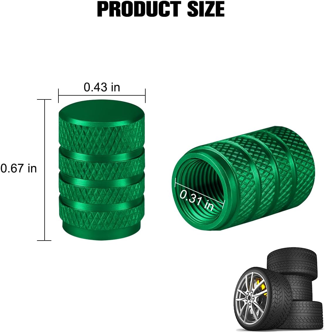Car Tire Valve Stem Caps, 12PCS Aluminum Corrision Resistant Dustproof Vehicle Tyre Valve Stem Cover, Leak-Proof Auto Wheel Air Caps, Universal for Trucks Motorcycles Sedans (Green) - Image 2