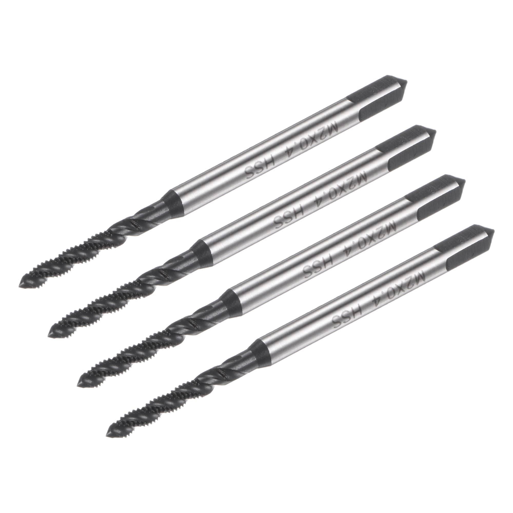 uxcell 4pcs Spiral Flute Thread Taps, M2 x 0.4 Nitride Coated Metric Screw Tap, Fully Ground High Speed Steel 6542 Machine Tapping Threading Tool for
