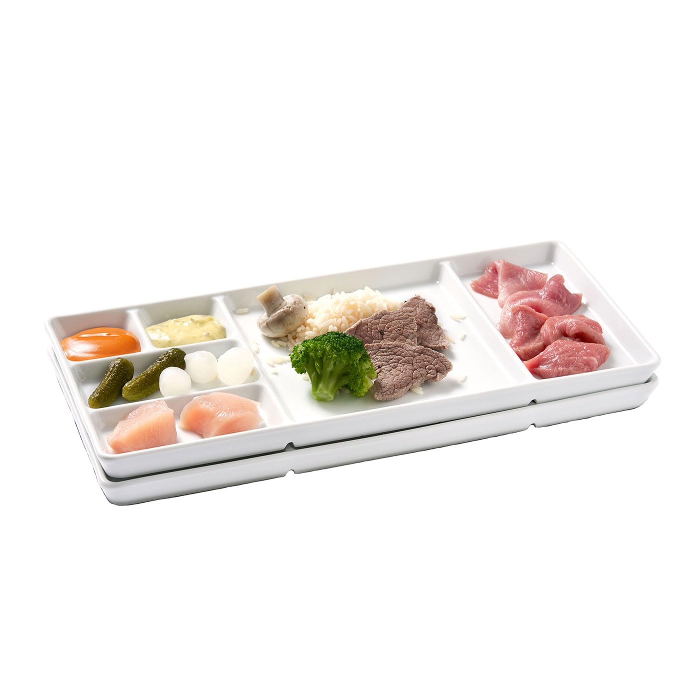 Betty Bossi Gourmet-Teller mit Fächern im Set - Fondueteller, Racletteteller und Barbecueteller mit Unterteilung Porzellanteller weiß, 36x16x2cm, 2 Stück