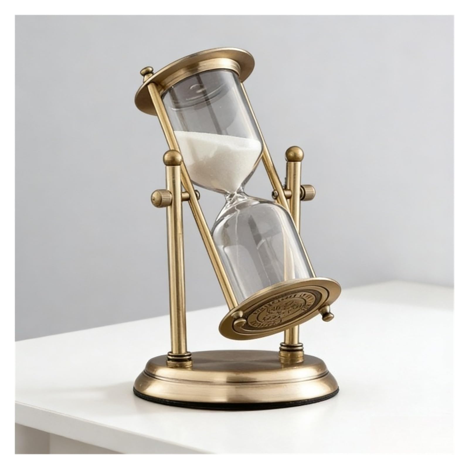 Temporizador de reloj de arena giratorio de metal, decoración creativa avanzada de arena que fluye para escritorio, sala de estar, oficina (60 minutos)