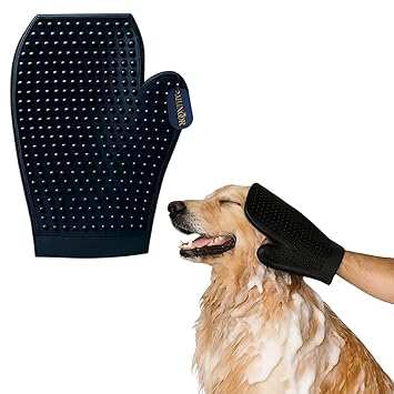 Double-Sided Hard Rubber Deshedding Glove for Dogs & Cats | Both Side Rubber Spikes for Tough Coat Grooming & Massage | Durable & Waterproof Ideal for Short, Thick, Heavy Shedding Fur (24cm)