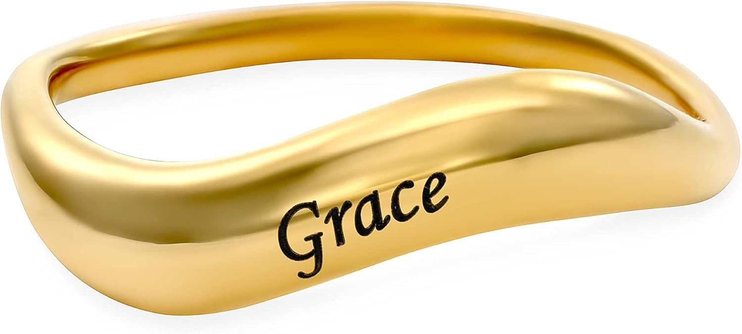 MYKA - Personalized Stackable Wavy Name Ring in Sterling Silver 0.925, 18K Gold & Rose Gold Plating, Vermeil - Customized Jewelry For Holiday, Christmas, Wedding, MotherÕs Day, Designer Dainty Gift for Women, Her, New Mom, Wife