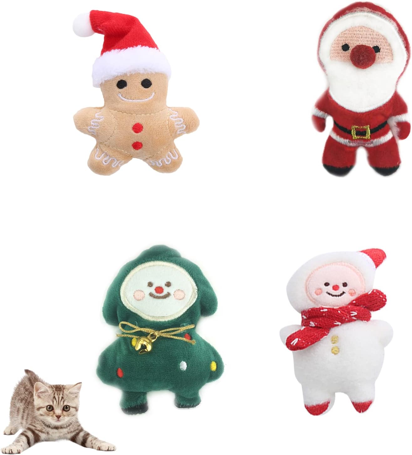 Andiker 4Pcs Cat Christmas Toys Set, Interactive Cat Chew Catnip Toys for Cat Gift Cat Lovers (4