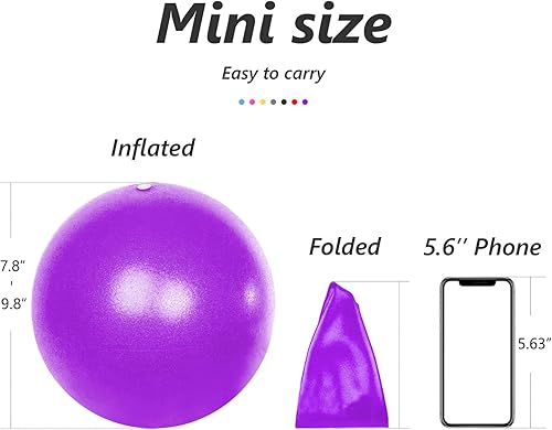 Miniatura 3 de Fsadwnn - Pelota de ejercicio pequeña, bola de pilates de 9 pulgadas, pelota de ejercicio pequeña con bomba, bola de barre, mini pelota dobladora,
