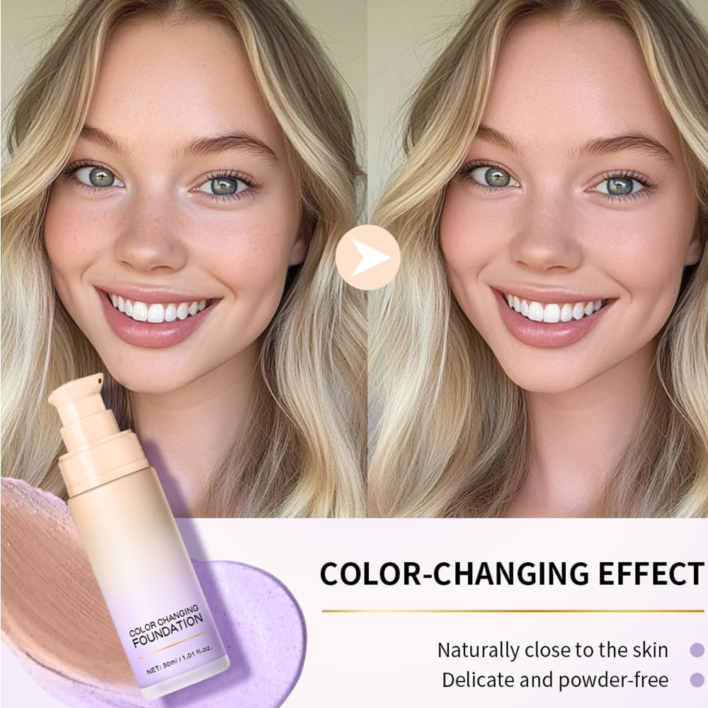 Color Changing Foundation with Centella Asiatica - Weightless Hydrating Liquid Foundation (Purple-02), 30 ml (Pack of 1) - Image 2