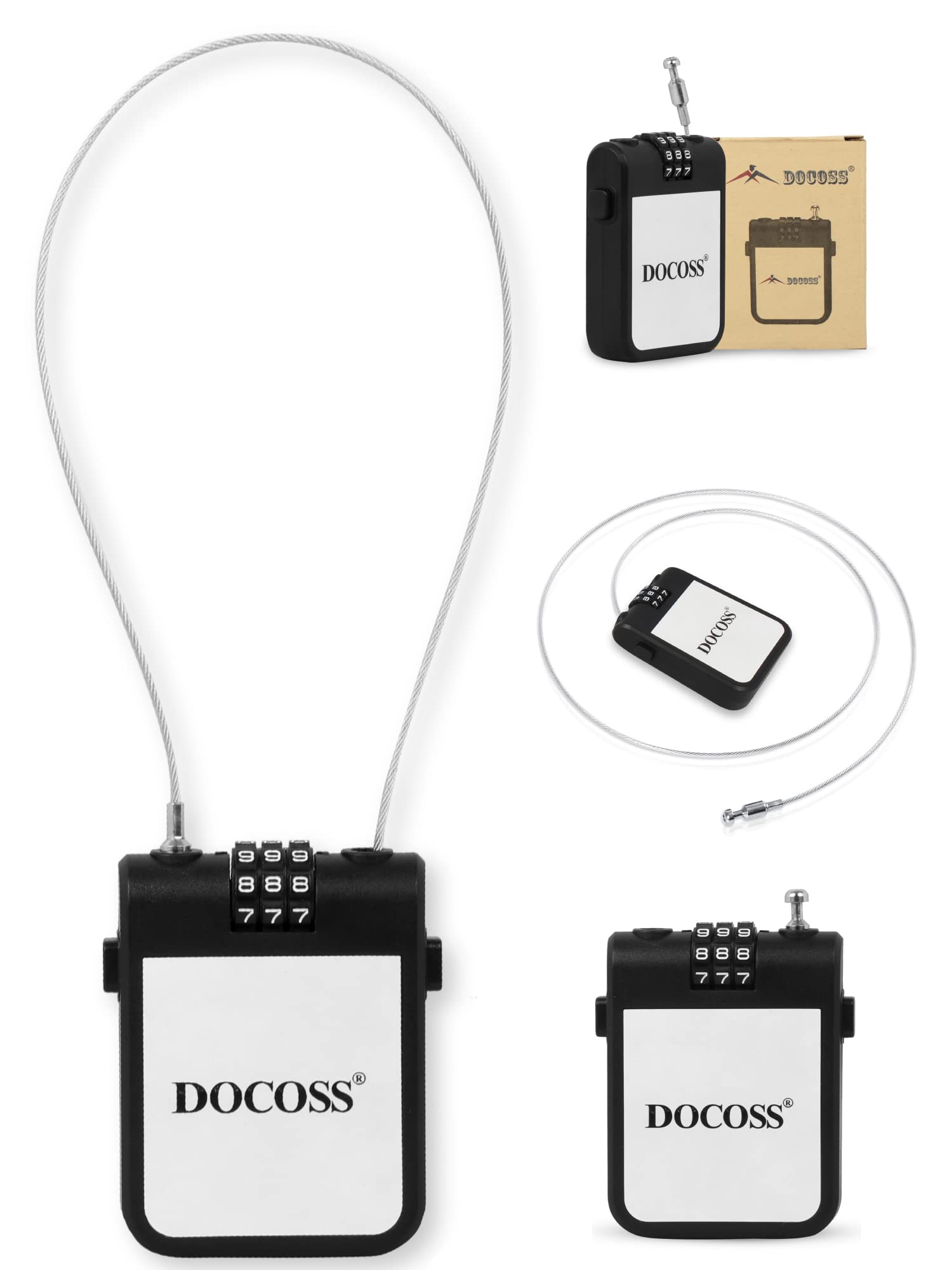 DOCOSS Extendable Cable Password Number Lock for Bike Helmet Locks,Pack of 1, Black-image-45