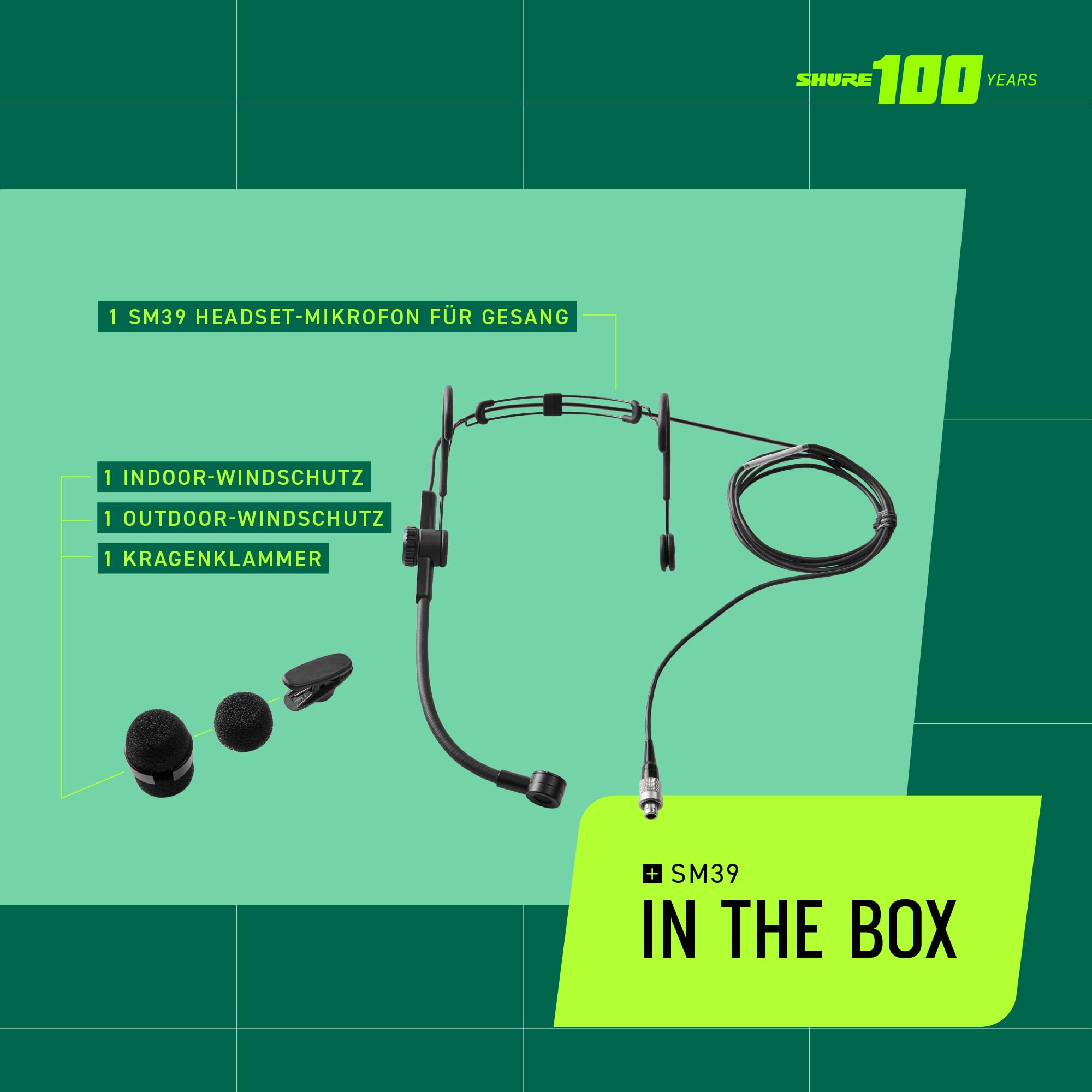 Shure SM39 Mikrofon - Kardioid-Kopfbügelmikrofon für Sprach- und Performance-Anwendungen, TA4F-Anschluss (SM39-TQG)