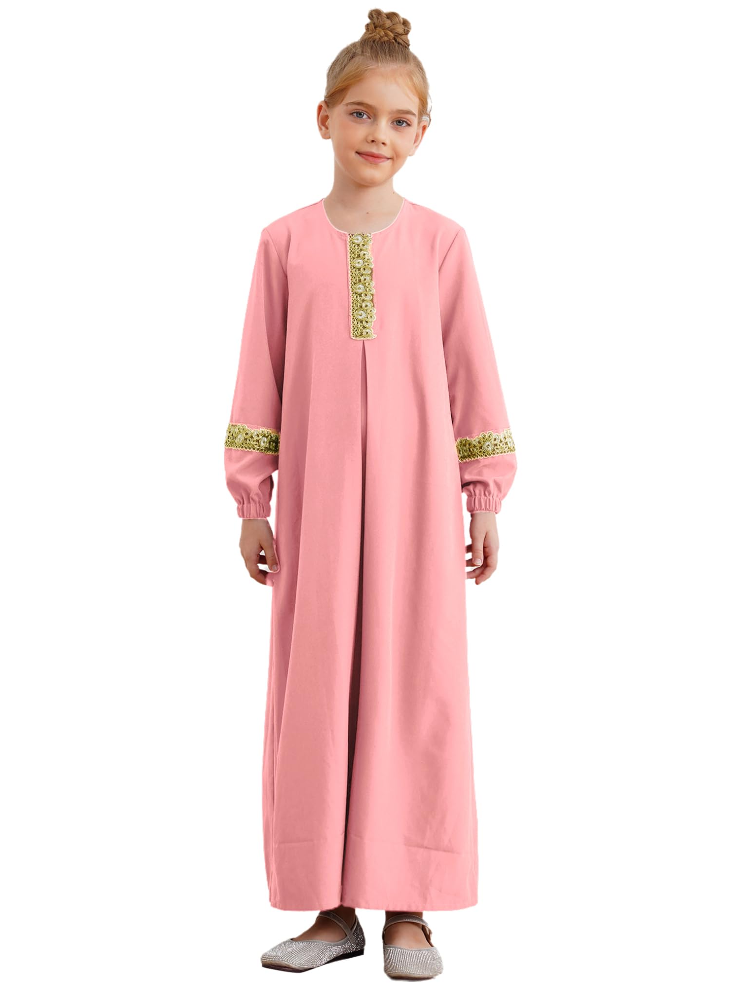 Freebily Vestido Largo Musulmán para Niñas Manga Larga Vestido Árabe