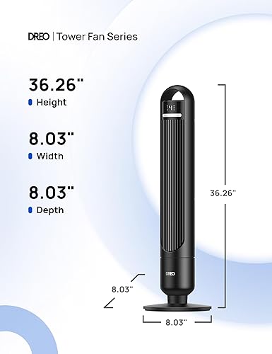Miniatura 8 de Dreo Ventilador de torre para dormitorio, ventilador oscilante de 90, ventilador de pie sin aspas con 3 modos, 4 velocidades, ventiladores de