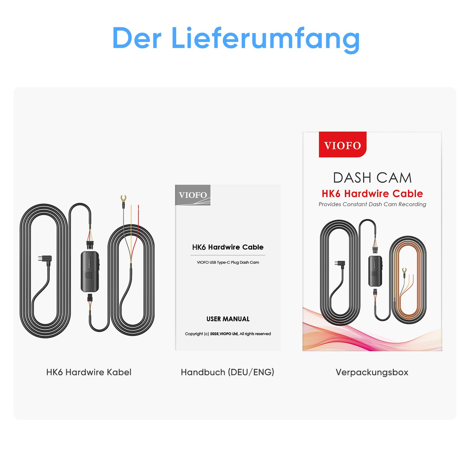VIOFO HK6 Hardwire Kabel für A329S / A119M Pro Dashcam, Unterstützt Energiespar- u. intelligente Hybrid-Parkmodus Aktiviert den Parkmodus und den Niederspannungsschutz, Sicherung ist erforderlich