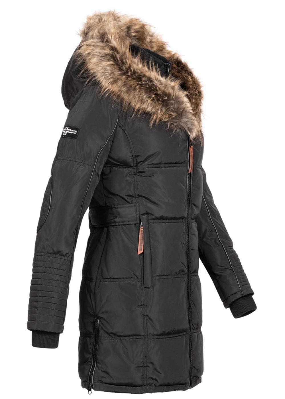 Geographical Norway Belissima - Chaqueta de invierno para mujer con capucha de piel