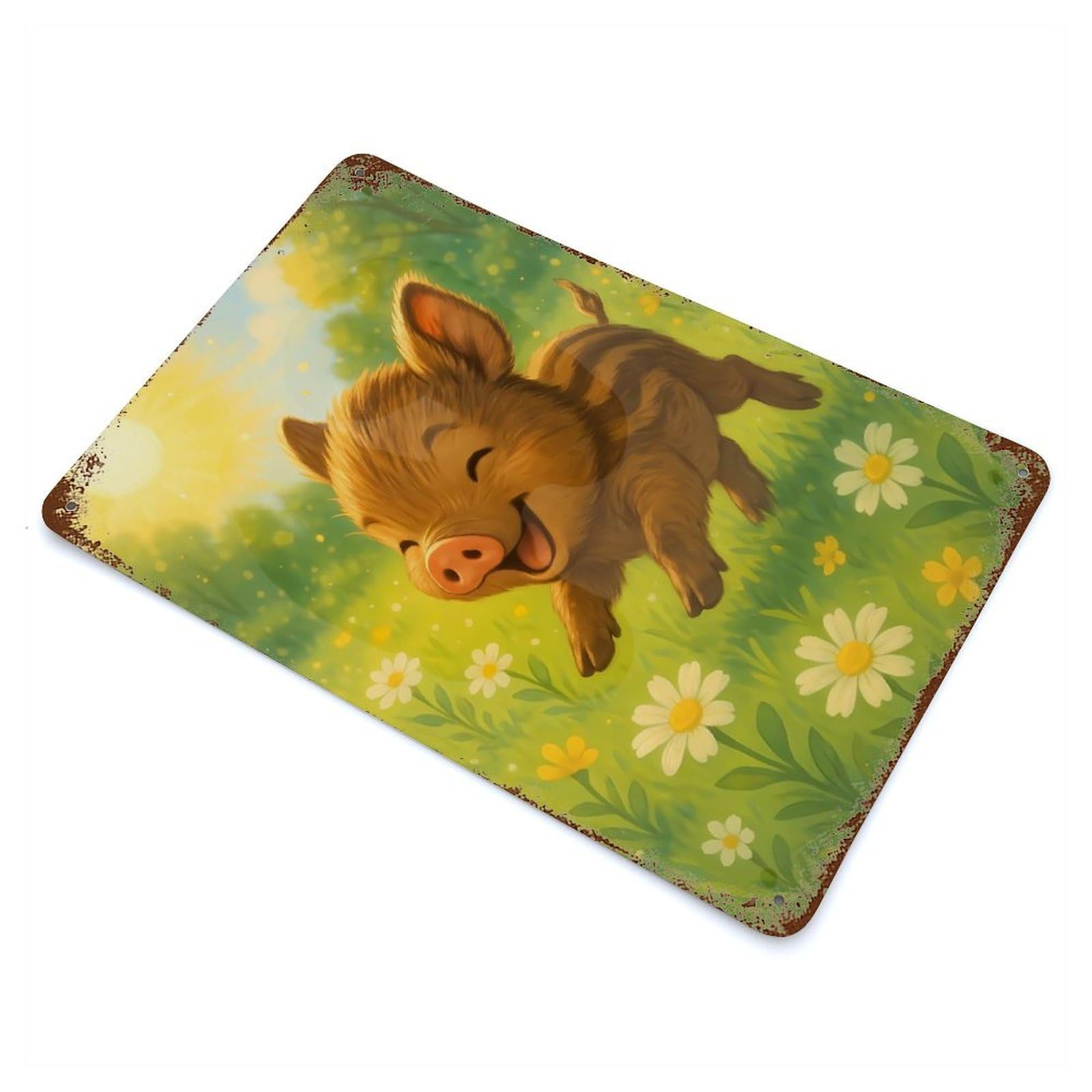 Happy Piglet in A Meadow Rusty Metal Tin Sign 11.8"x7.9", Rustic Home Decor for Living Room, Hallway And Home Decor