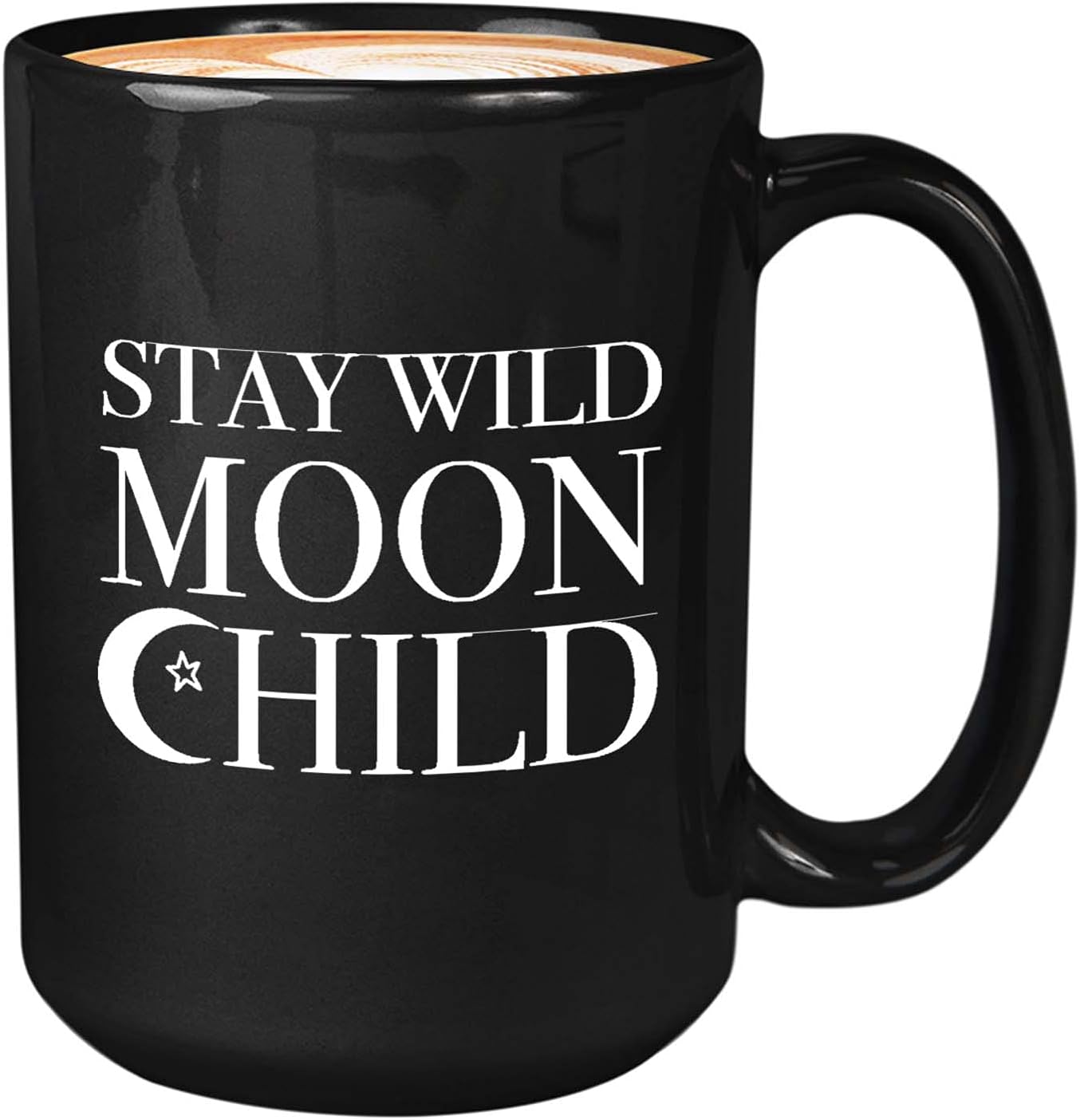 Bubble Hugs Sarcastic Coffee Mug - Stay Wild Moon Child - Witch Wolf Mystical Nightmare Magic Spooky Ghost Horror for BFF Brother Sister 15oz Black