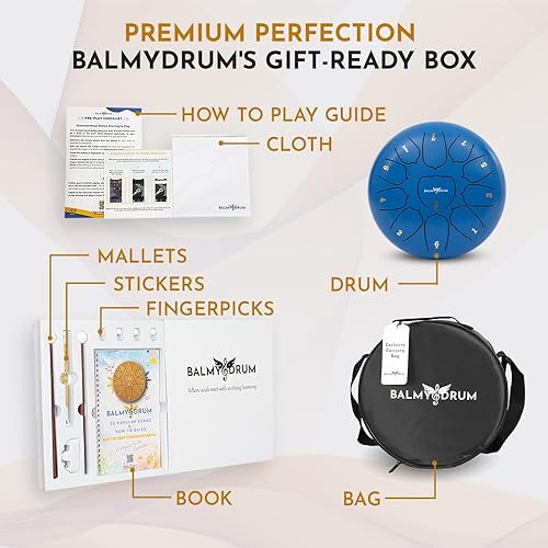Miniatura 9 de The Balmy Drum - 15 Note - Tambor de lengua de acero de 14 pulgadas, instrumento de tambor de acero, tambores para niños y adultos, Balmy Drum Set