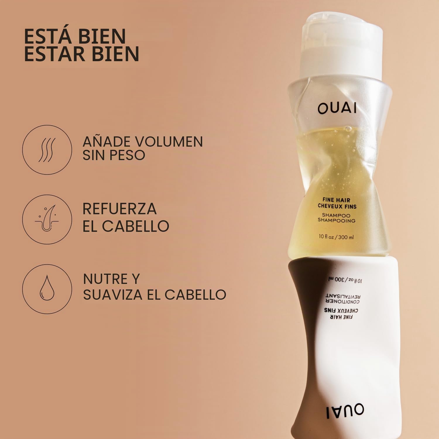 OUAI Juego de champú y acondicionador fino, champú y acondicionador sin sulfatos para cabello fino, fabricado con queratina, raíz de malvavisco, manteca de karité y aceite de aguacate, libre de
