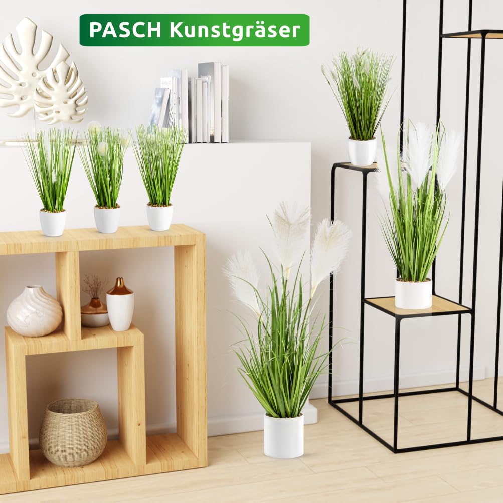 PASCH® XL Pampas Kunstgras in bianco vaso in ceramica (80 cm): erba artificiale decorativa alta | erbe artificiali | erba artificiale | pianta artificiale grande | piante artificiali come vere |