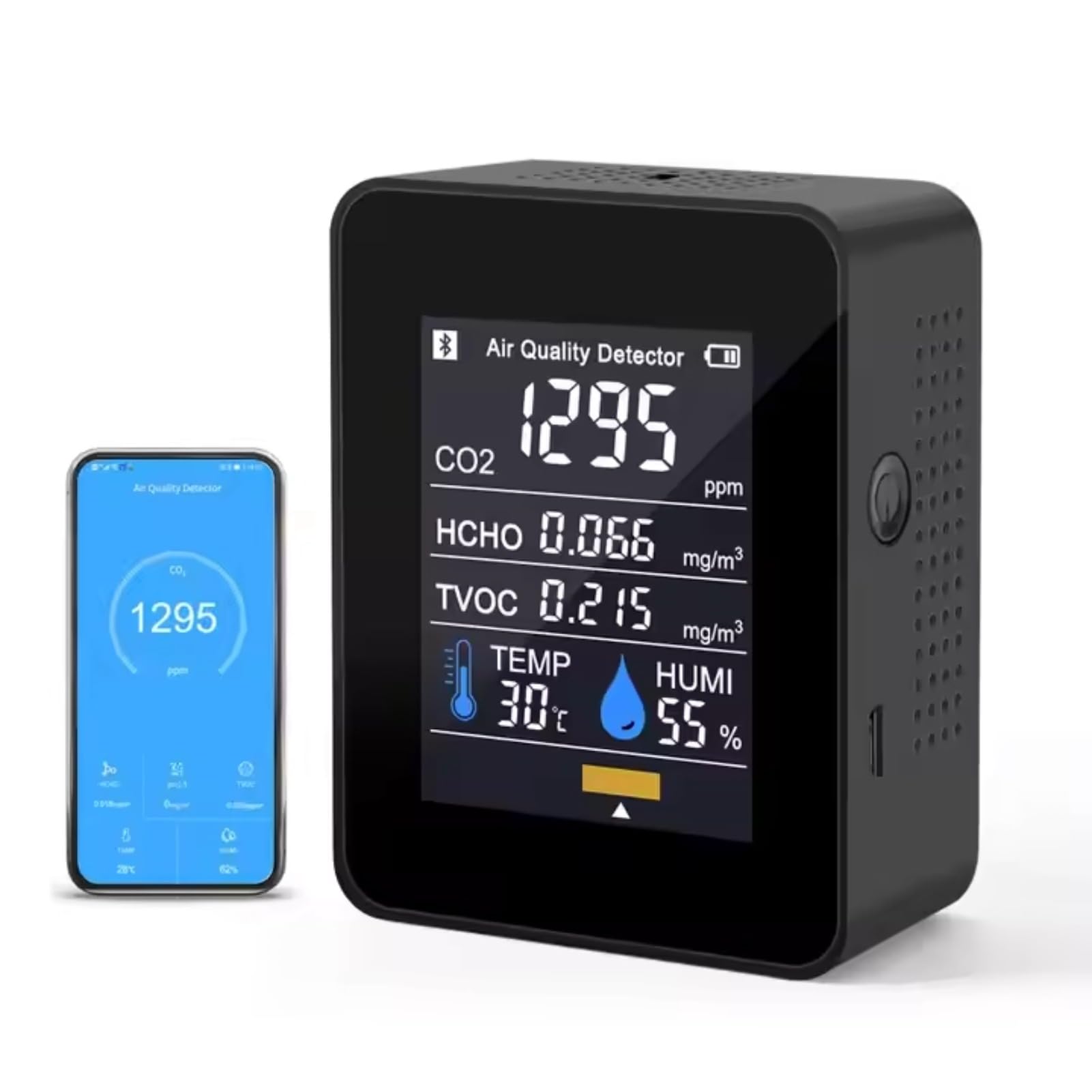 Air Quality Test Kit Monitor,Real Time Smart Colorful Display Clear Intelligent Alarm System Portable Detector for Office Home Bedroom(Black)-image-25