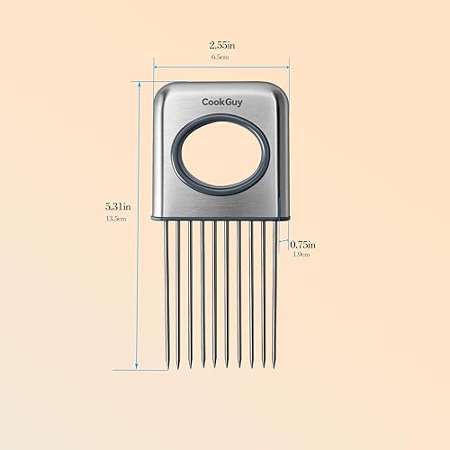 Miniatura 2 de Cook Guy Soporte y rebanador de cebolla de acero inoxidable, herramienta multiusos para rebanar alimentos para cebollas, tomates, aguacates, papas,