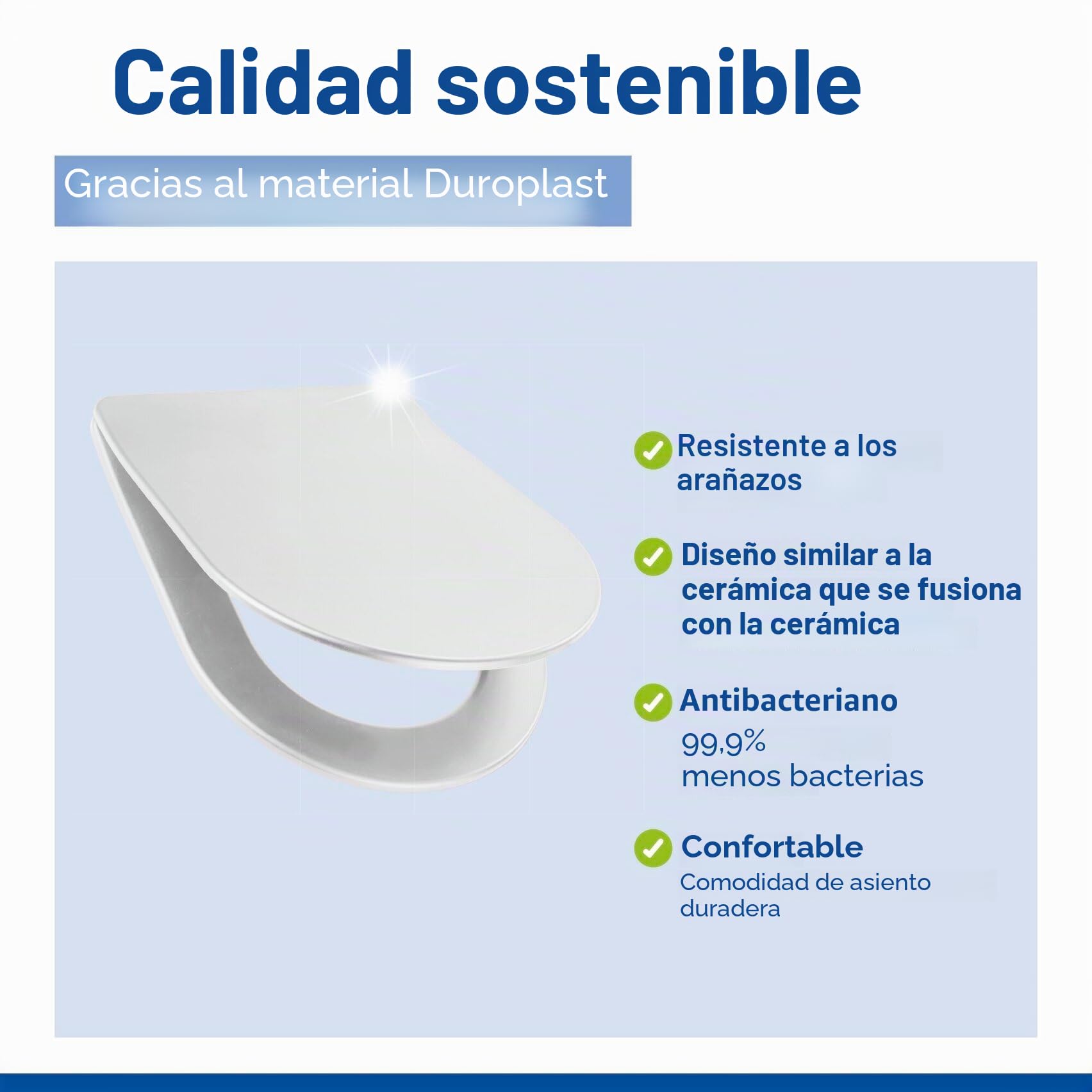 Asiento de inodoro Galati, asiento de inodoro plano en forma de D con mecanismo de cierre suave, de duroplast, fijación Fix-Clip, blanco mate