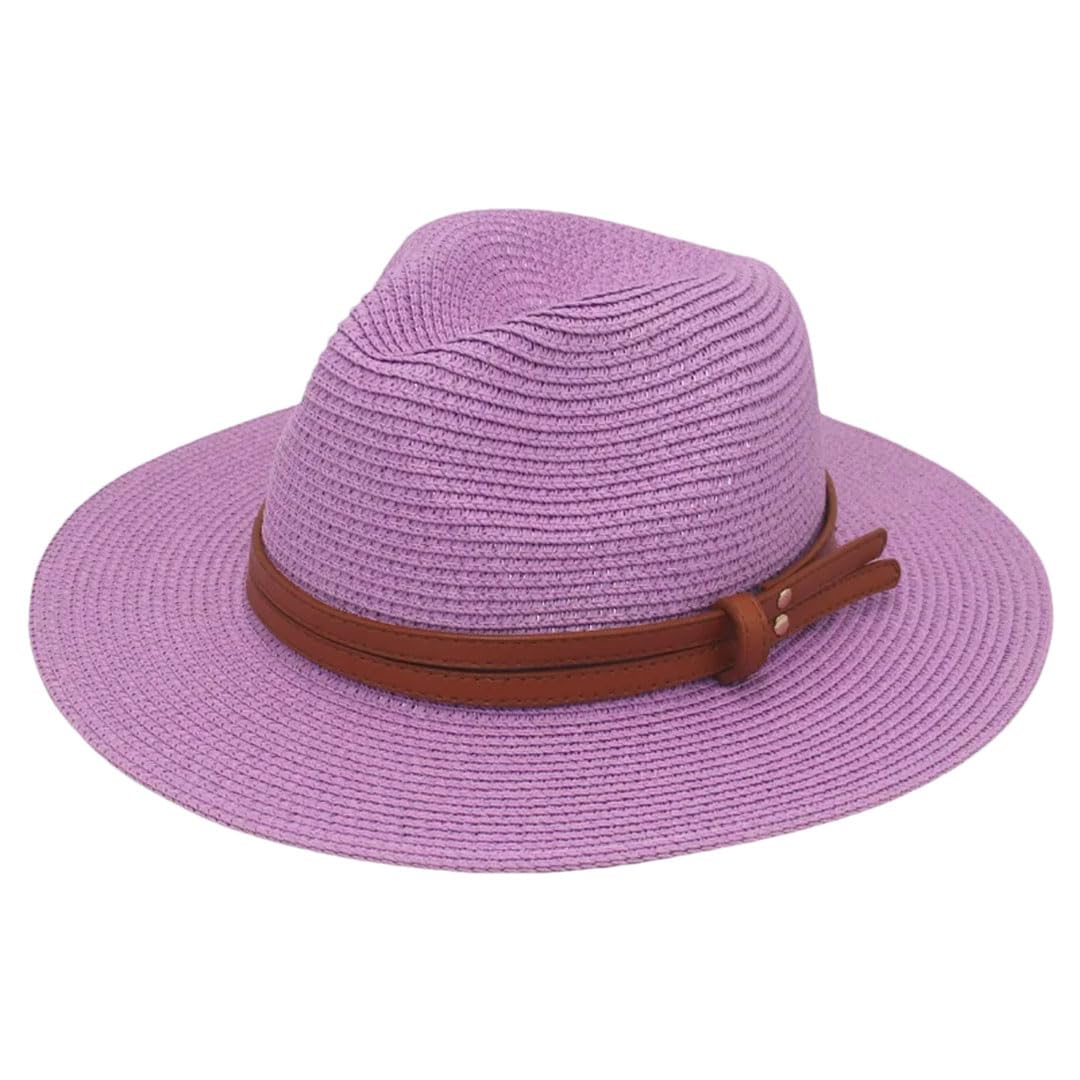 LCUVIMPEX Bucket Hats， Unisex Wide Brim Straw Panama Sun Hat Multicolor(Purple)