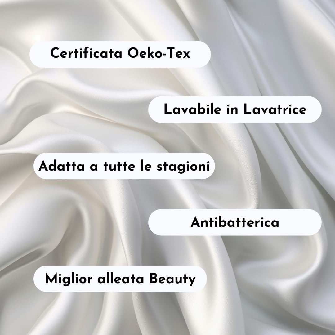 OFFTOPIC Federa 100% Seta Anticrespo e Antirughe, Federe in Seta 22 Momme Certificata OekoTex Antibatterica, Fodere Cuscini Letto Idea Regalo Perfetta, Chiusura Senza Zip 50x75 Bianca