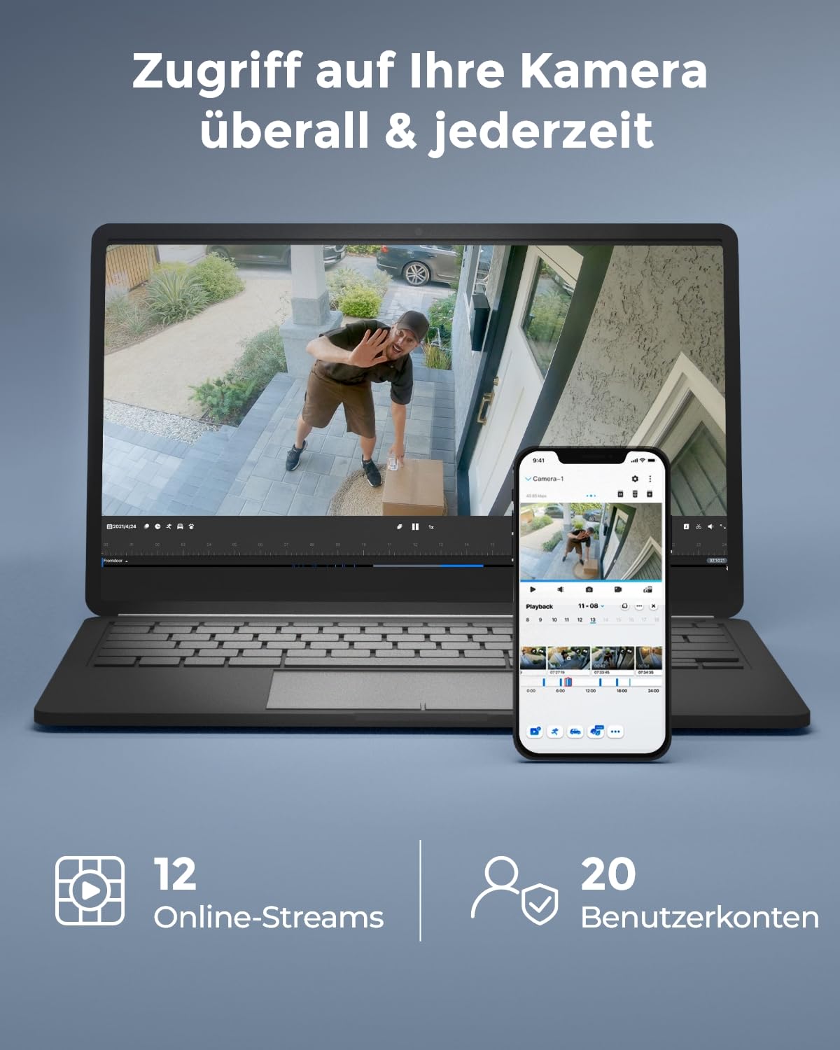 Reolink 4K 12CH WLAN NVR mit Wi-Fi 6, Integrierte 2TB HDD, 2,4/5GHz WiFi, WLAN-&Akku-Kameras(außer 4G Kameras), Keine PoE-Ports, Überwachungssystem, 24/7 Aufzeichnung, RLN12W(Schwarz)