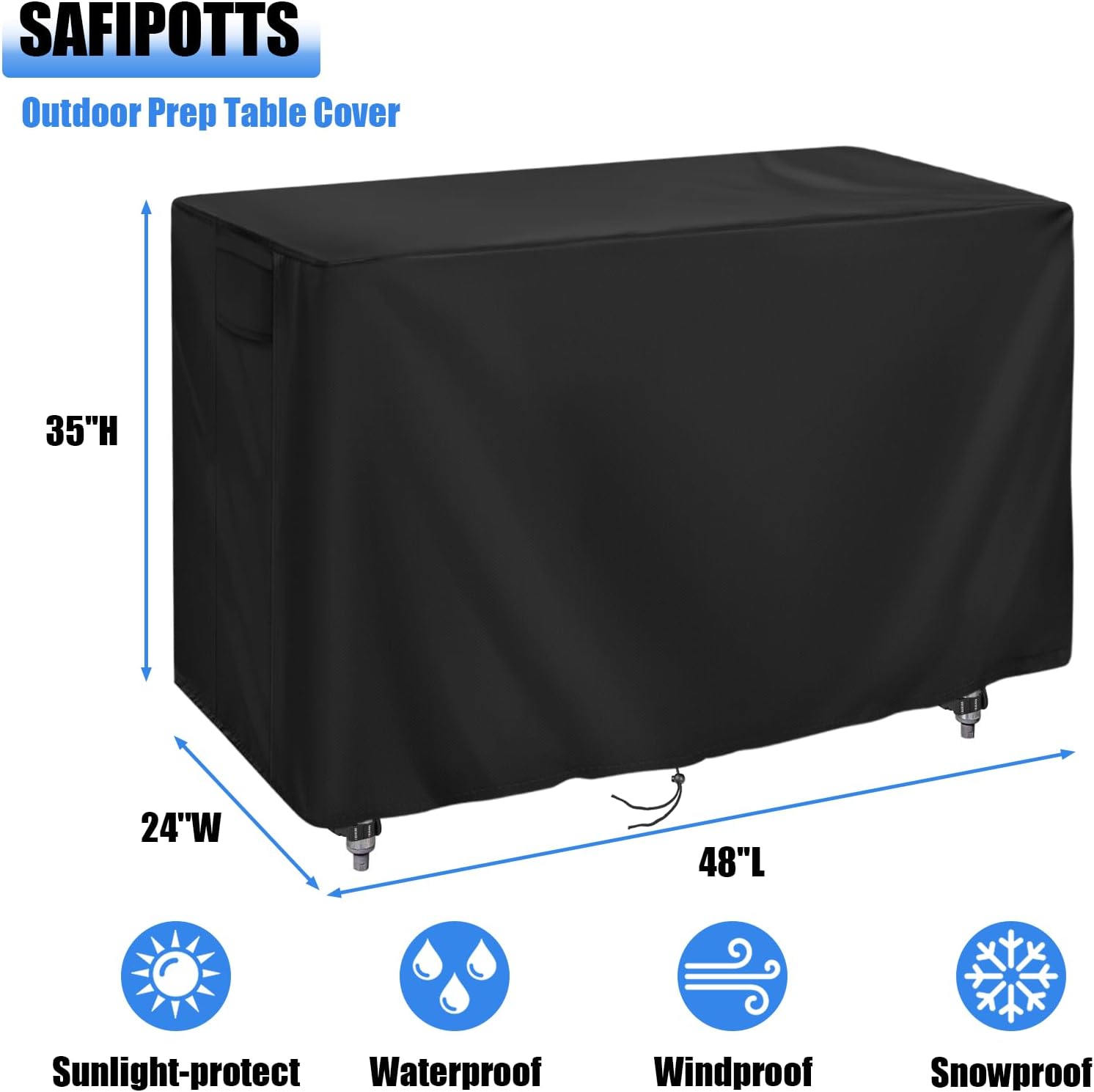 Outdoor Prep Table Cover 48 Inch,Waterproof Patio Stainless Steel Table Cover, Workbench Covers Waterproof, Picnic BBQ Grill Cart Covers (Black) (Black, 48''L x 24''W x 35''H)