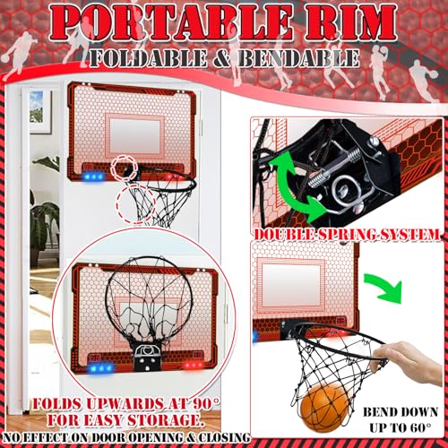 STAY GENT Indoor Basketball Hoop for Kids with Multicolour LED Lights/4 Balls/Automatic Scorer for Bedroom Home Office Over the Door Mini Basketball Hoop for Kids & Adults Sports Entertainment Games - Image 4