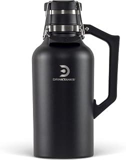 DrinkTanks Craft Growler – 64 oz Vacuum Insulated Stainless Steel Beer Growler with Handle, Leakproof Thermal Beverage Tumbler for Beer, Wine, Coffee, Soda, Kombucha – Reusable & BPA-Free – Obsidian