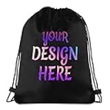 Custom Drawstring Bag Personalized Bulk Pack With Your Name Logo Picture Black Drawstring Backpacks, One Size