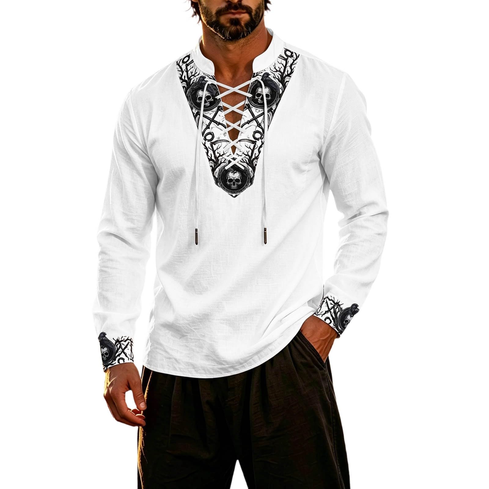 Classic Themed Men's Long Sleeve Shirt for Adventure Nautical Style Top with for Everyday Wear and Cosplay (b-White, M) โ image 1