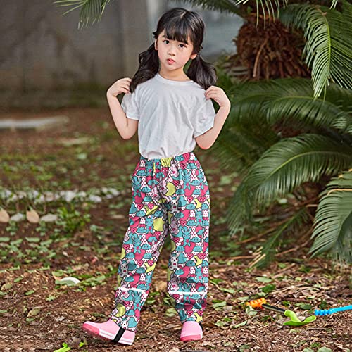 Kids Rain Pants, Toddler Girls Waterproof Pants, Mud Dirty Proof Cuffed Hem Cartoon Hiking Trousers Breathable Rainwear2