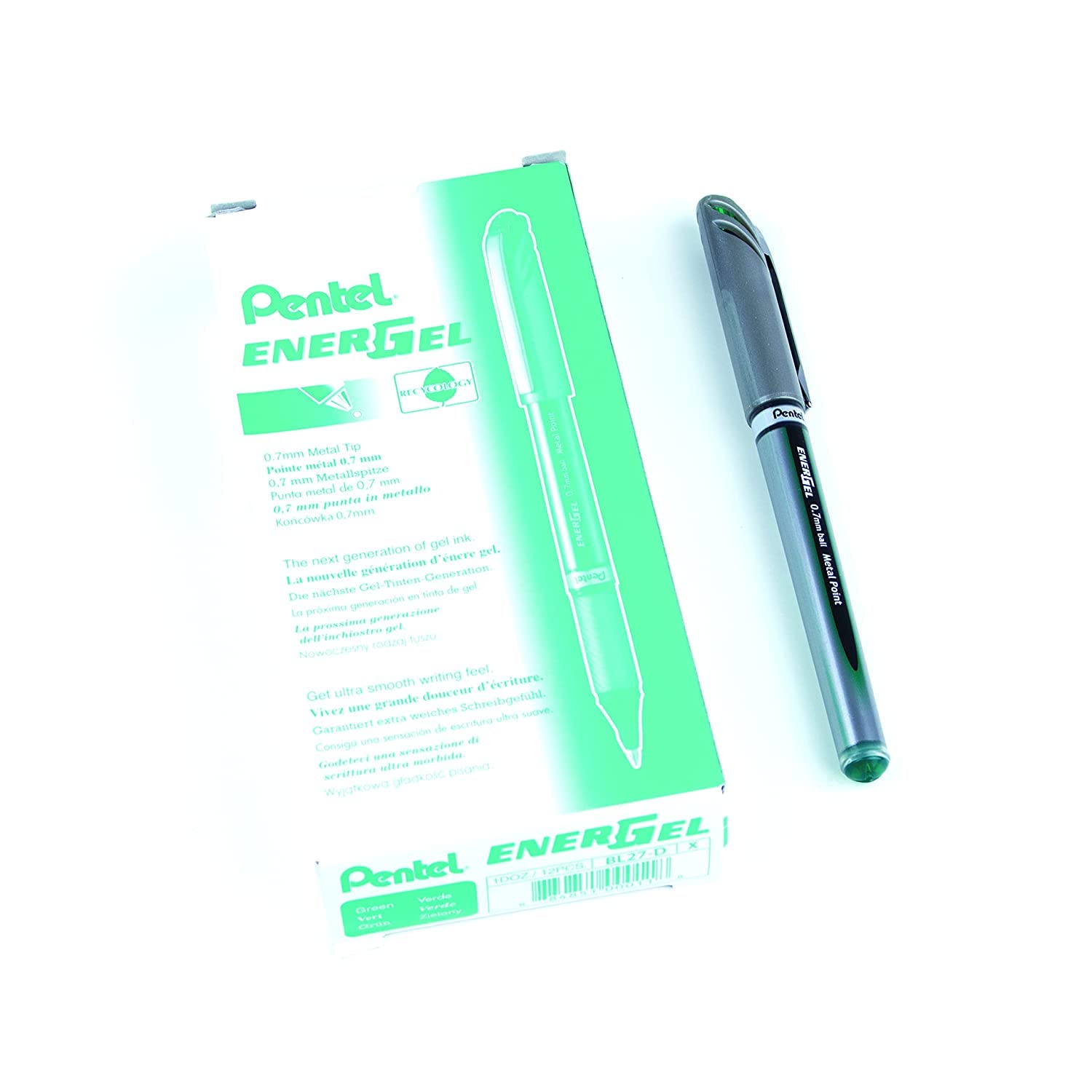 Pentel 0.7 mm Energel Plus Roller Gel Pen - Green (Pack of 12 Pens)