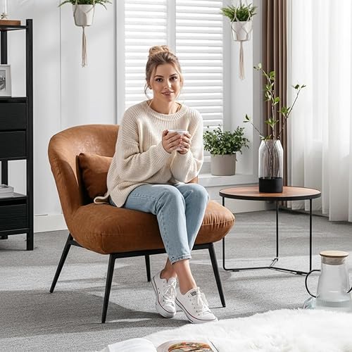 Miniatura 4 de LukeAlon Sofá individual de piel sintética, moderna silla tapizada con patas de metal y almohada, bonita silla de sala de estar, silla de asiento