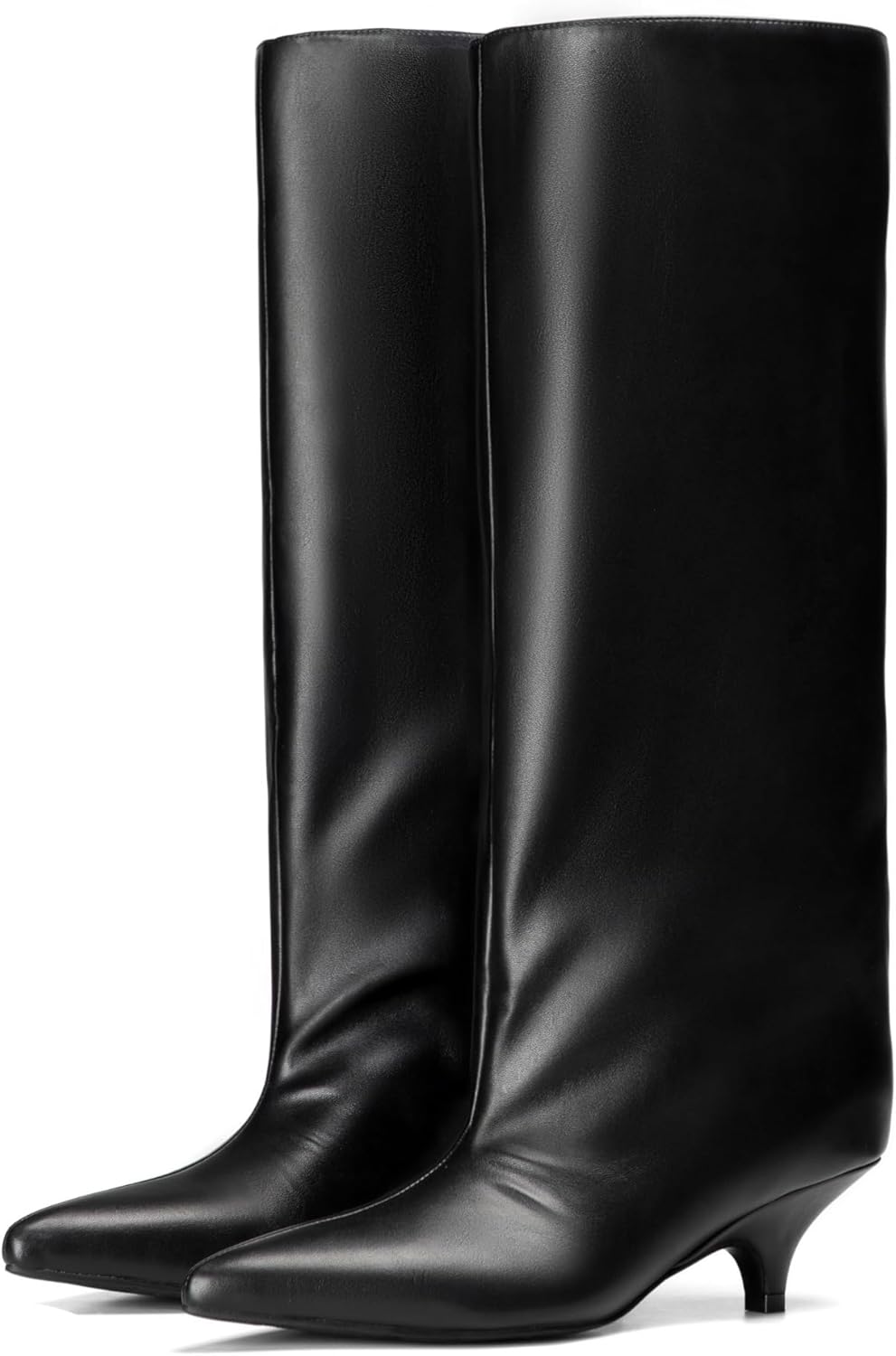 vivianly Knee High Boots for Women Pointed Toe Fold Over Black Boots Kitten Heel Comfortable for Dress & Daily Wear - Image 7