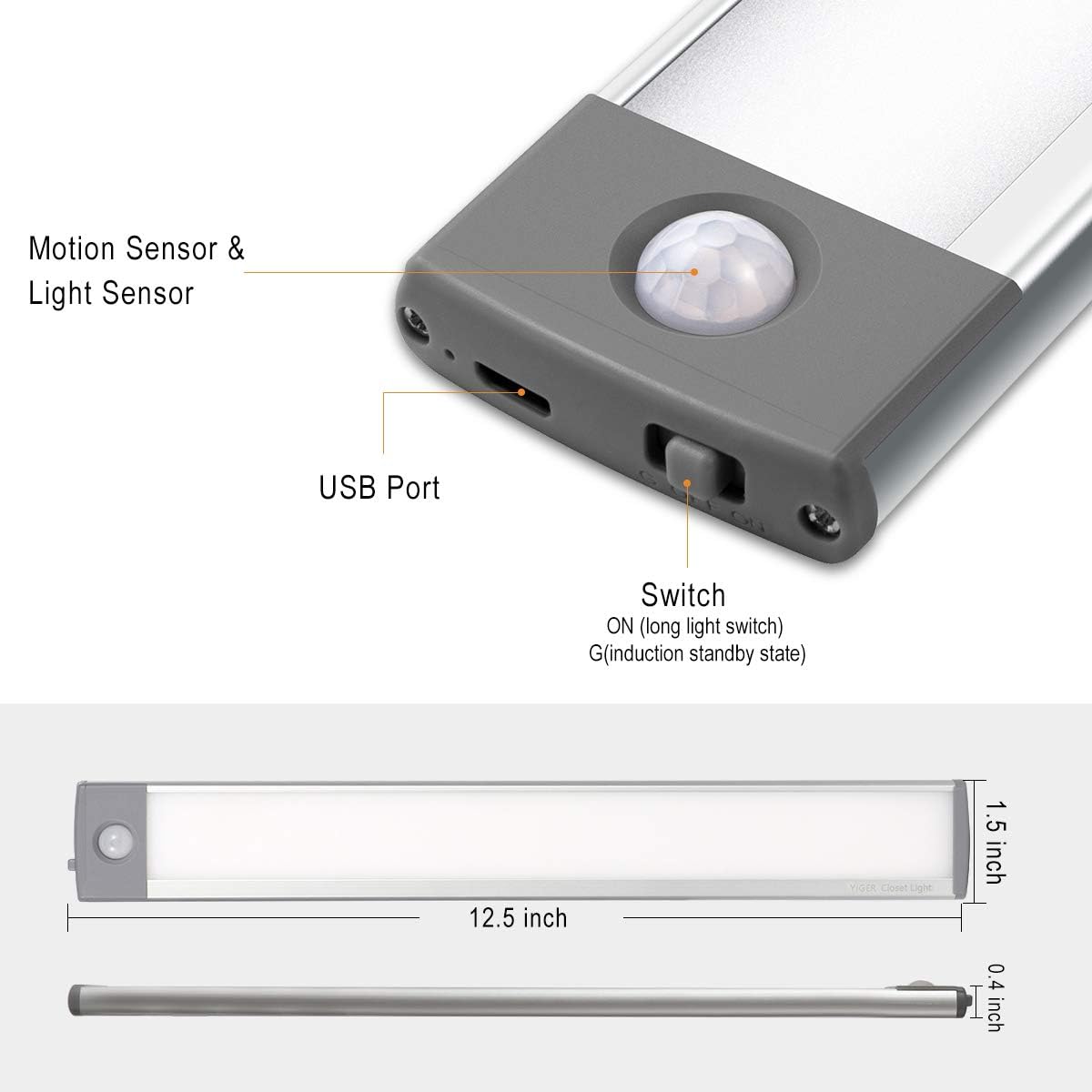 YIGER LED Closet-Light Motion Activated. Ultra Slim Designed Under Cabinet Lights with Light Guide Panel. Fits Well in Closet, Under Cabinet, Wardrobe, Cupboard, Shed, or Anywhere Dark.
